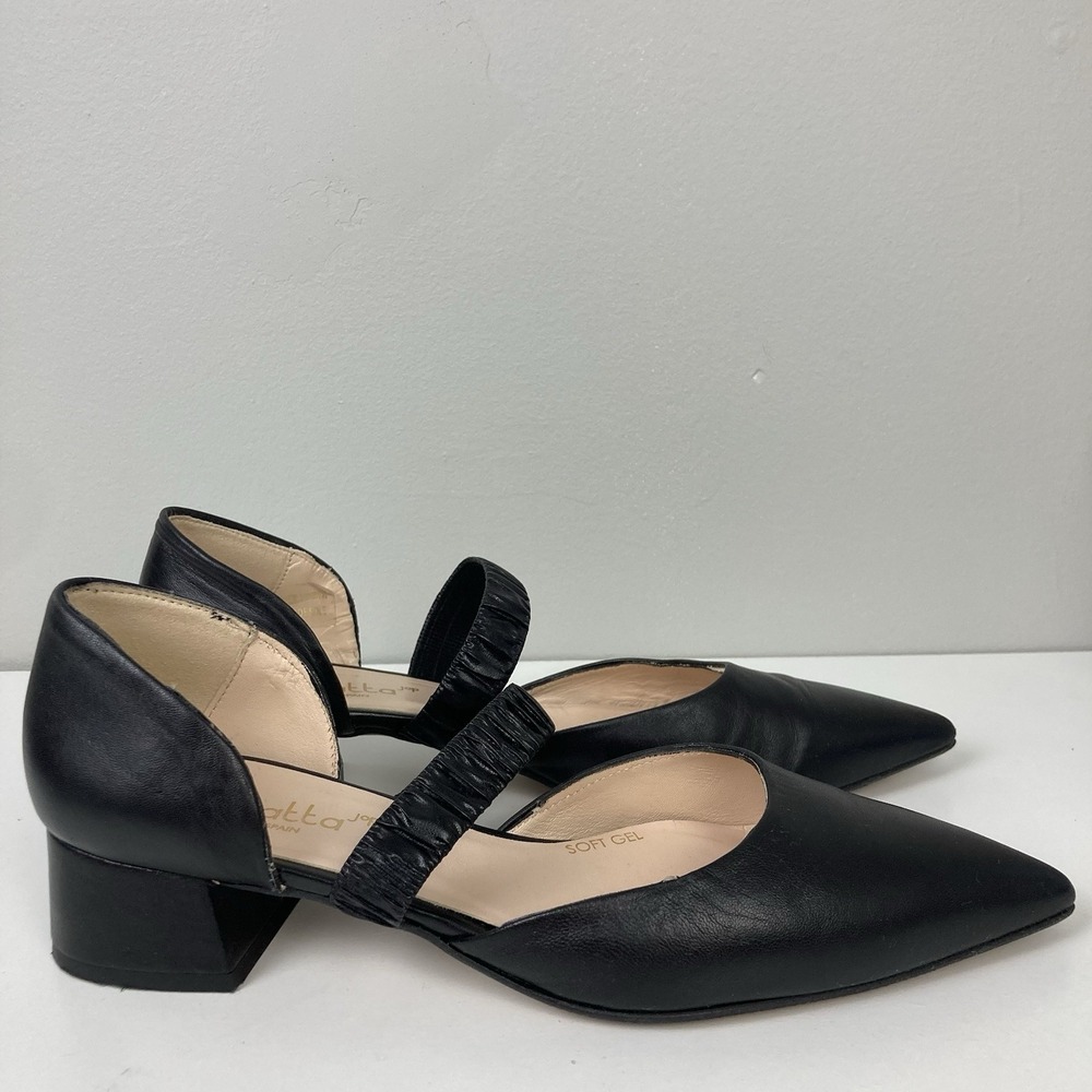 Renatta Jop Spain Black Leather D'Orsay Pumps Pointed Toe‎ Low Block Heel EU 42